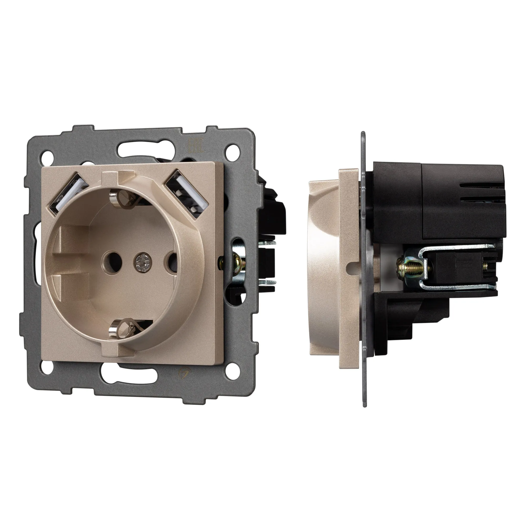 Механизм розетки с USB зарядкой SCT-MUAA-PL-GD-V (250V, 16A) (Arlight, -) - изображение товара