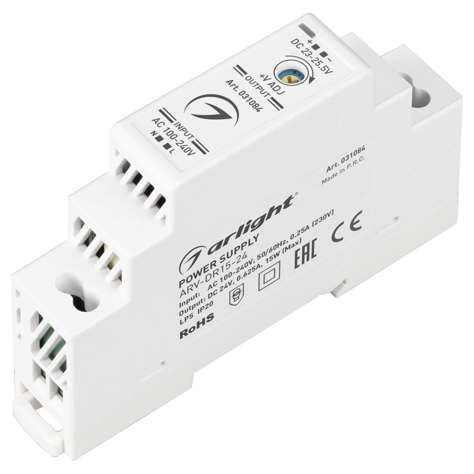 Блок питания ARV-DR15-24 (24V, 0.63A, 15W) (Arlight, IP20 DIN-рейка) - изображение товара