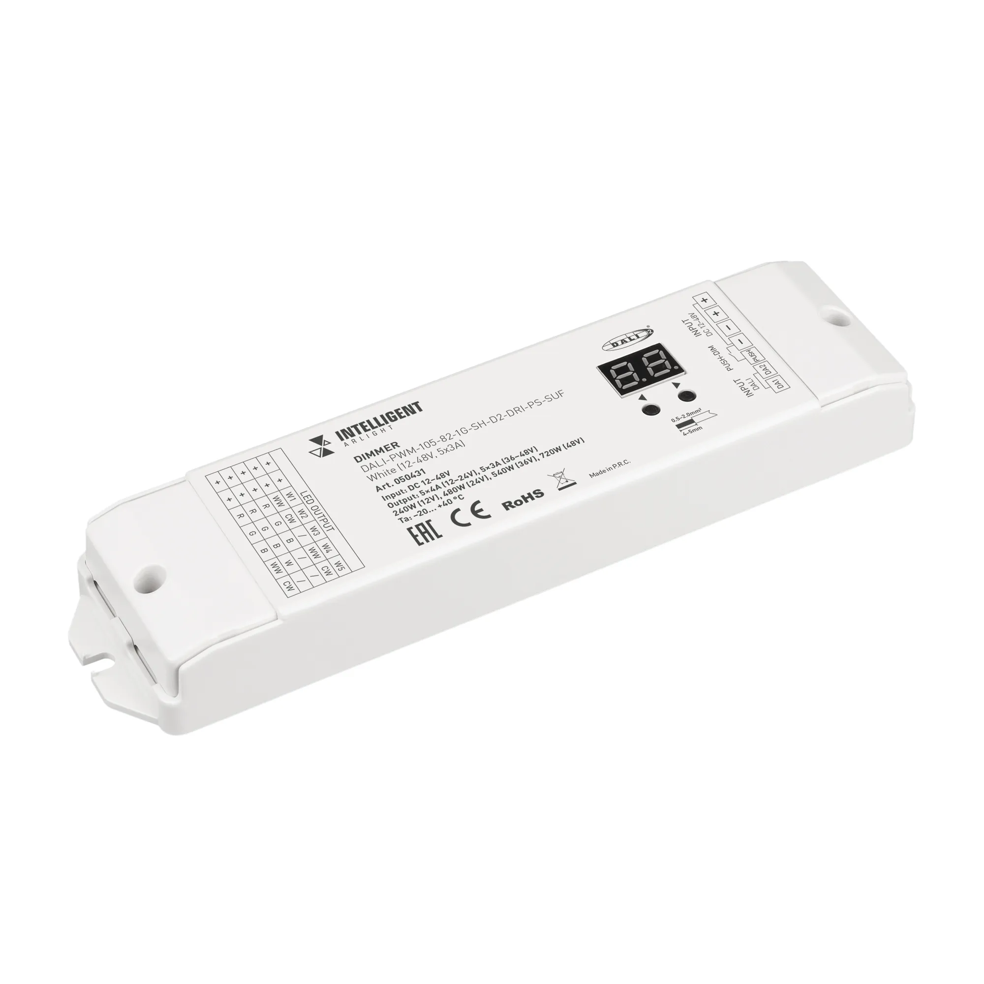 INTELLIGENT ARLIGHT Диммер DALI-PWM-105-82-1G-SH-D2-DRI-PS-SUF White (12-48V, 5x3A) (IARL, IP20 Пластик, 5 лет) - изображение товара