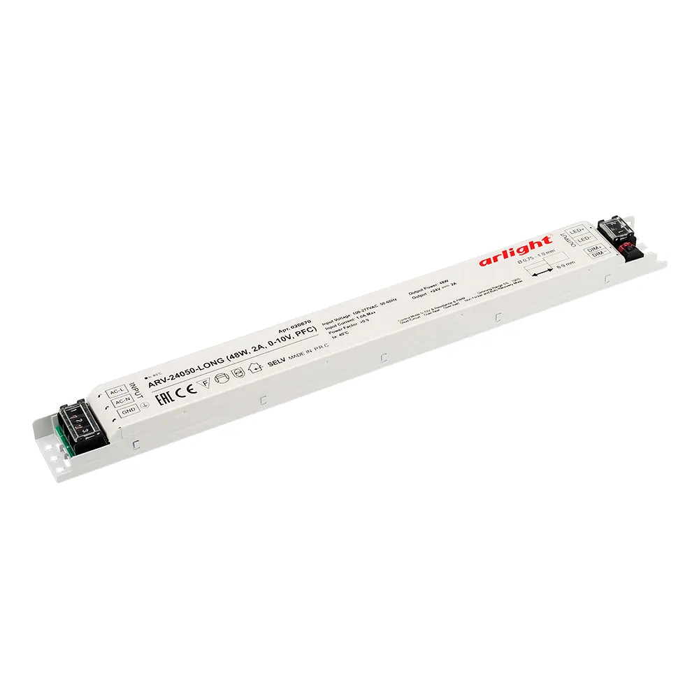 Блок питания ARV-24050-LONG (48W, 2A, 0-10V, PFC) (Arlight, IP20 Металл, 2 года) - изображение товара